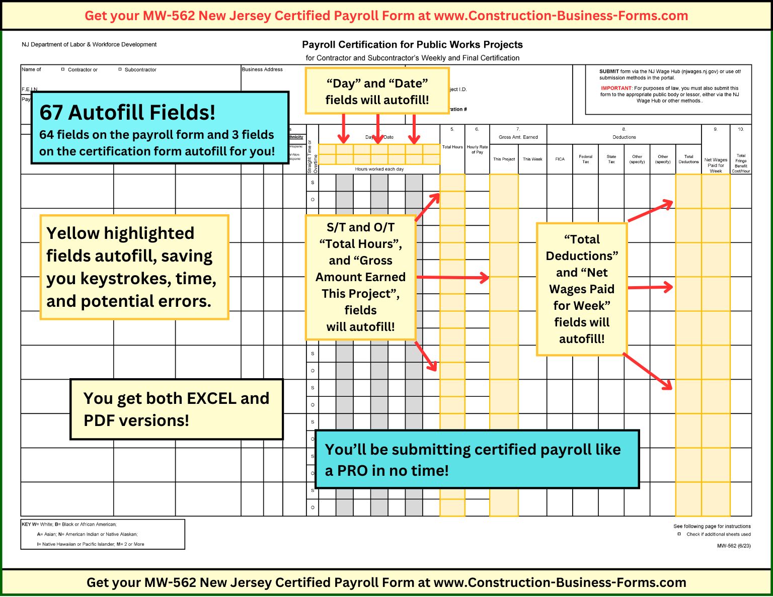 MW-562 Certified Payroll Form (and other certified payroll forms)