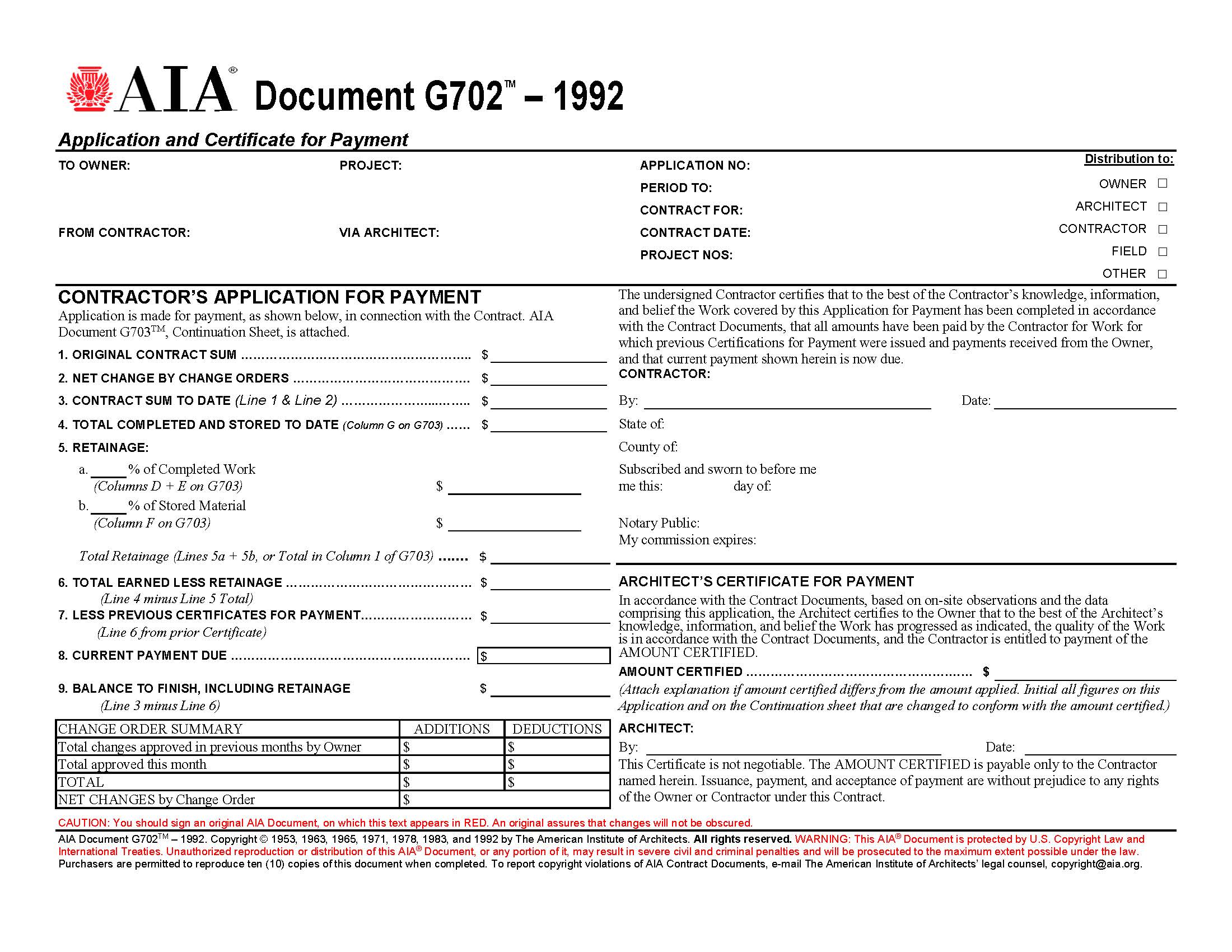 AIA Forms G702 & G703 Application, Certificate, and Continuation